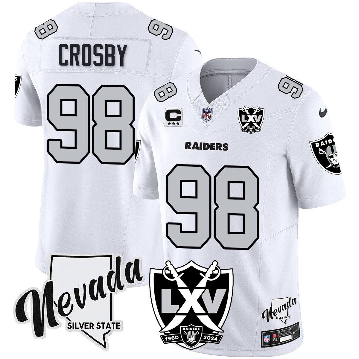 Raiders 2024 Vapor Limited Jersey - 65th Anniversary - All Stitched - White - Maxx Crosby - 98 Jersey