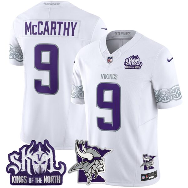 Minnesota Vikings 2024 Winter Warrior Skol Patch Vapor Limited Jersey V2 - All Stitched - White - J.J. McCarthy Jersey