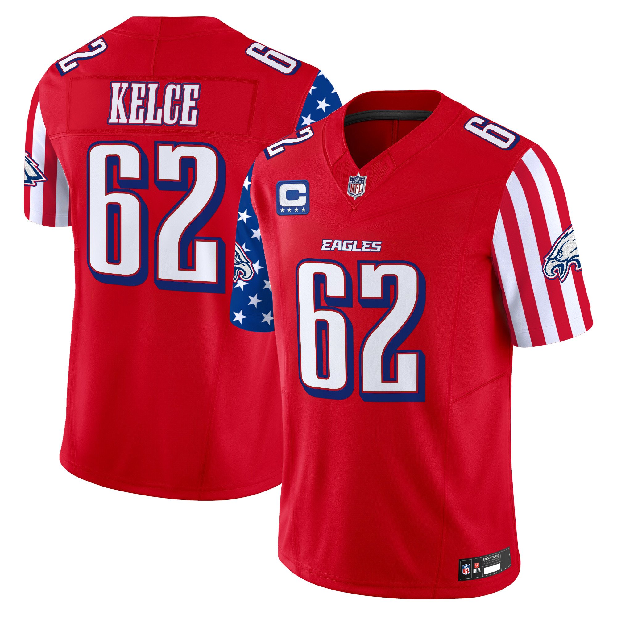 Men's Philadelphia Eagles 2025 Independence Day Vapor Limited Jersey - All Stitched Red Jason Kelce Jersey