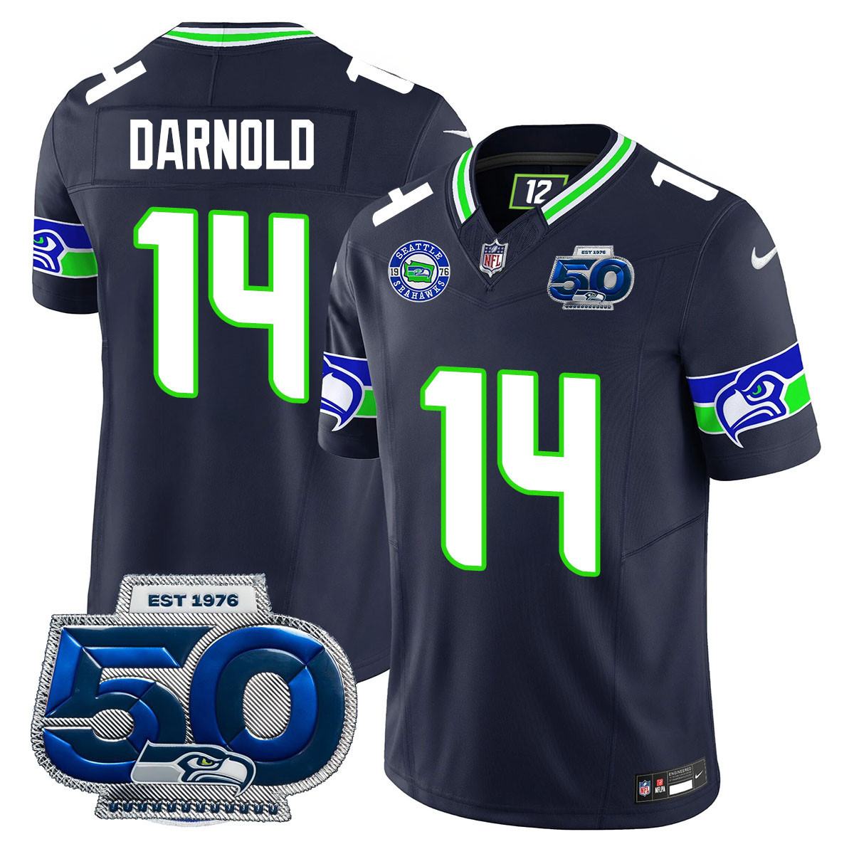 Men's Seattle Seahawks 50th Season Vapor Limited Jersey - All Stitched Sam Darnold - 14 Black Jersey