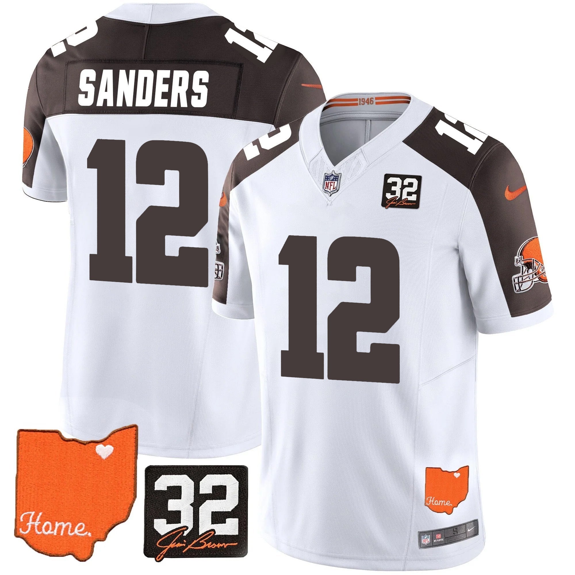 Browns #32 Jim Brown Memorial & Home Patch Vapor Limited Jersey - All Stitched - Inverted - Shedeur Sanders Jersey