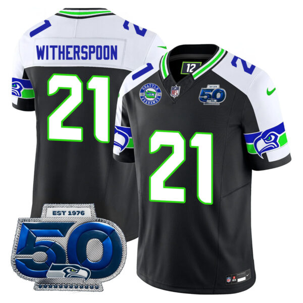 Men's Seattle Seahawks 50th Season Vapor Limited Jersey - All Stitched Devon Witherspoon - 21 Black Alternate Jersey