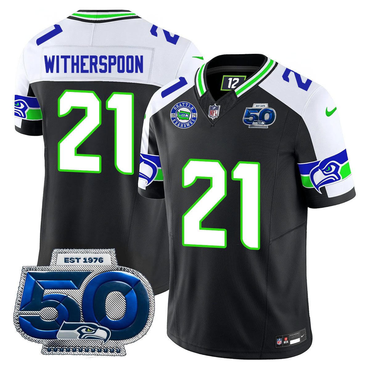 Men's Seattle Seahawks 50th Season Vapor Limited Jersey - All Stitched Devon Witherspoon - 21 Black Alternate Jersey