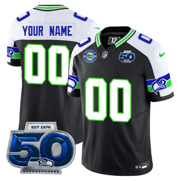 Seattle Seahawks 50th Season Vapor Limited Custom Jersey - All Stitched - Black Alternate Jersey
