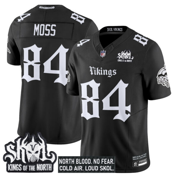 Men's Minnesota Vikings 'Gothic Norseblood Edition' Vapor Limited Jersey - All Stitched Black Randy Moss Jersey