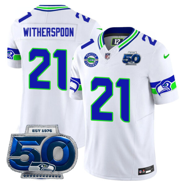 Seattle Seahawks 50th Season Vapor Limited Jersey - All Stitcheds - White - Devon Witherspoon Jersey