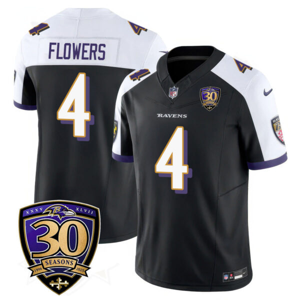 Men's Baltimore Ravens Limited 30th Season Jersey - All Stitched Zay Flowers - 4 Black Alternate Jersey