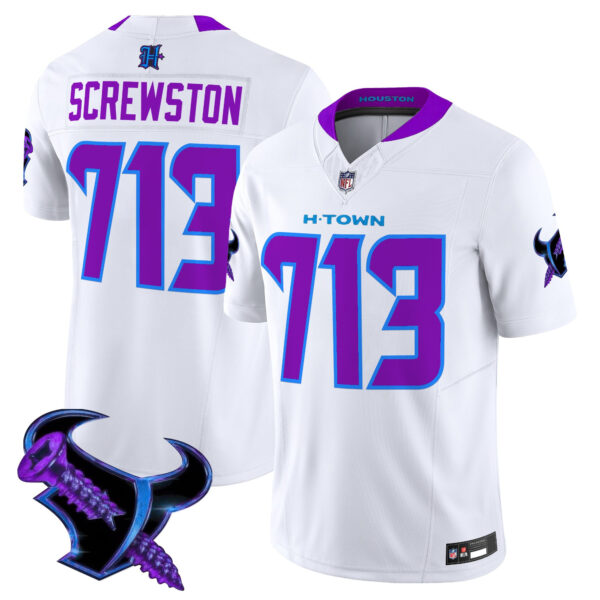 Men's Houston Texans 2025 DJ Screw Vapor Limited Jersey - All Stitched White Screwston 713 Jersey
