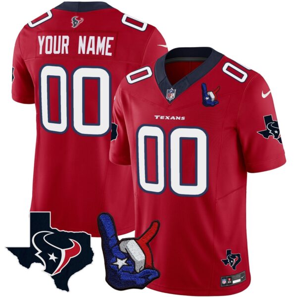 Houston Texans Hand Sign Throwing Up The H Vapor Custom Jersey - All Stitched - Red Jersey