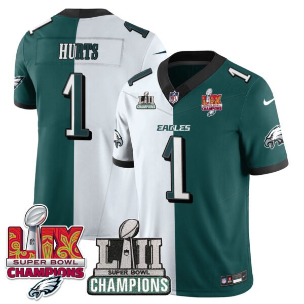 Philadelphia Eagles LII-LIX Super Bowl Champions Vapor Limited Jersey - All Stitched - Split - Jalen Hurts Jersey