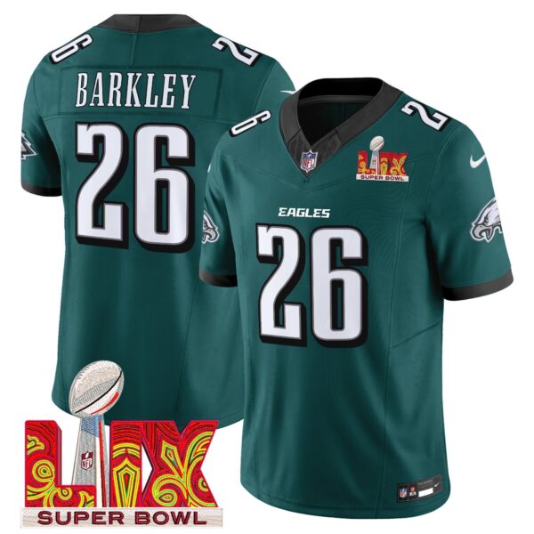 Philadelphia Eagles Super Bowl LIX Patch Vapor Limited Jersey - All Stitched - Midnight Green - Saquon Barkley Jersey