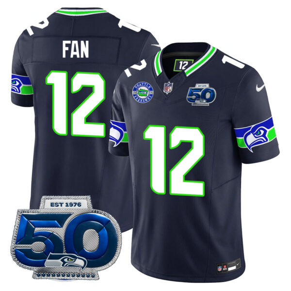 Men's Seattle Seahawks 50th Season Vapor Limited Jersey - All Stitched Fan - 12 Black Jersey