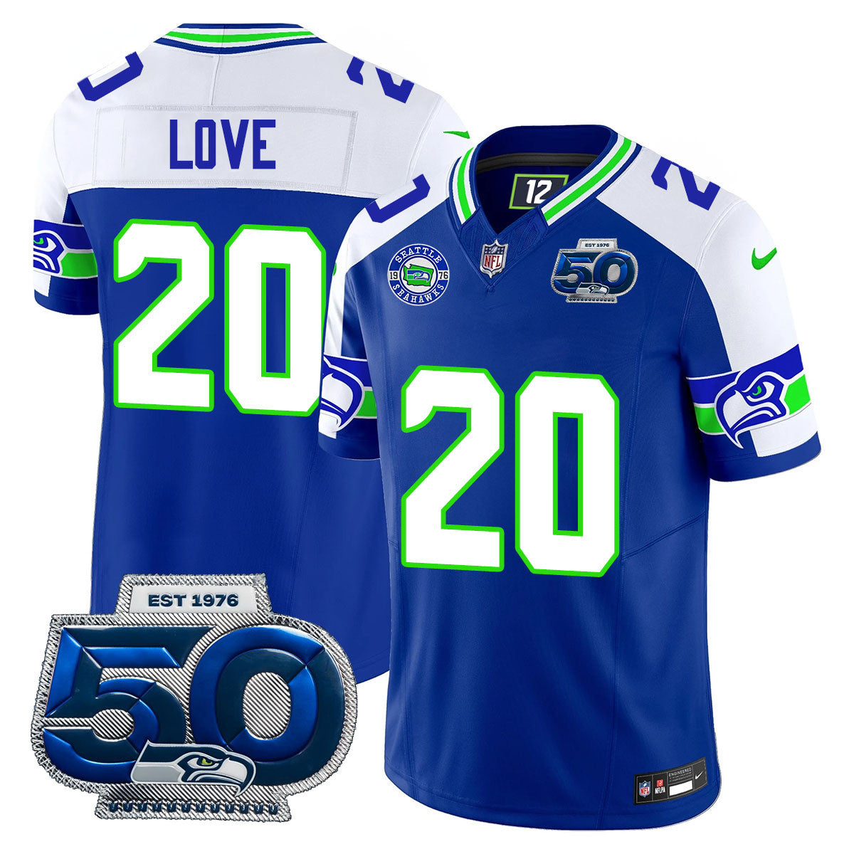 Seattle Seahawks 50th Season Vapor Limited Jersey - All Stitcheds - Royal Alternate - Julian Love Jersey