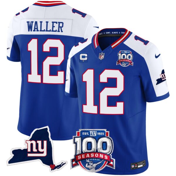 New York Giants 100th Season & State Patch Vapor Limited Jersey - All Stitched - Royal Alternate - Darren Waller Jersey