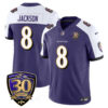 Baltimore Ravens Limited 30th Season Jersey - All Stitched - Lamar Jackson - 8 - Purple Alternate Jersey