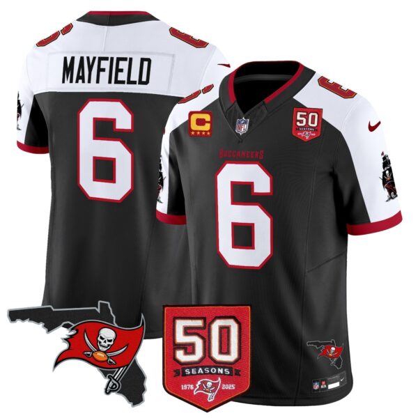 Tampa Bay Buccaneers 50th Season Patch Vapor Limited Jersey - All Stitched - Black Alternate - Baker Mayfield Jersey