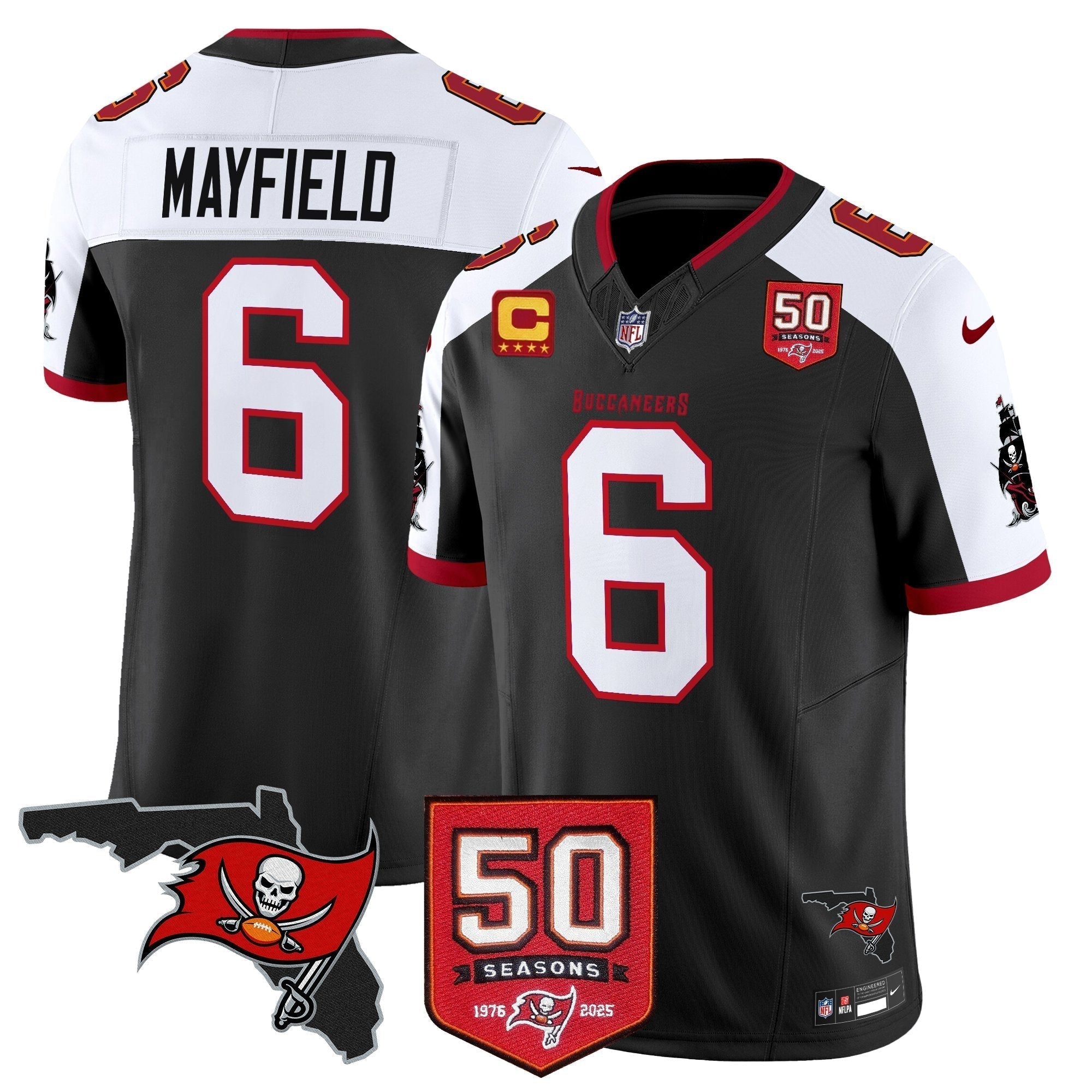 Tampa Bay Buccaneers 50th Season Patch Vapor Limited Jersey - All Stitched - Black Alternate - Baker Mayfield Jersey