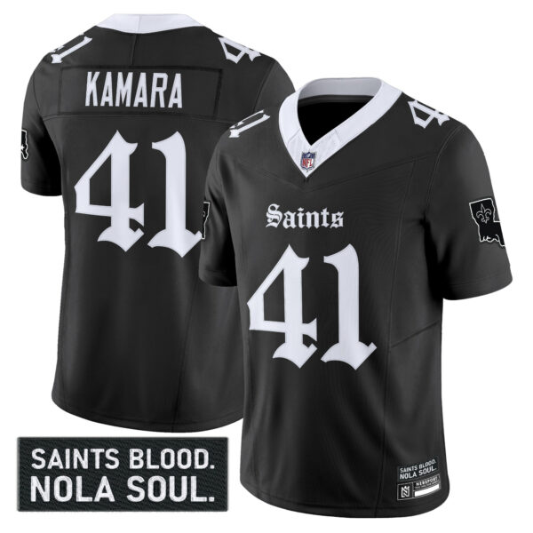 Men's New Orleans Saints 'Gothic Vieux Carre Edition' Vapor Jersey - All Stitched Black Alvin Kamara Jersey