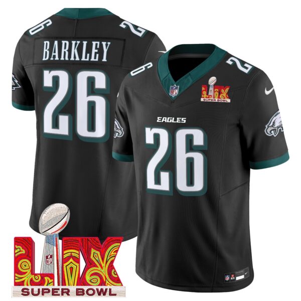 Philadelphia Eagles Super Bowl LIX Patch Vapor Limited Jersey - All Stitched - Black - Saquon Barkley Jersey