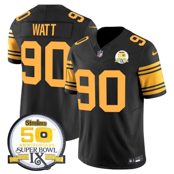 Steelers 50th Anniversary Of Super Bowl IX Patch Vapor Limited Jersey - All Stitched - Color Rush - T. J. Watt Jersey