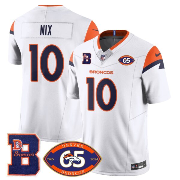 Broncos 1959-2024 Jersey - The Broncos Jersey - All Stitched - Bo Nix - 10 - White Jersey