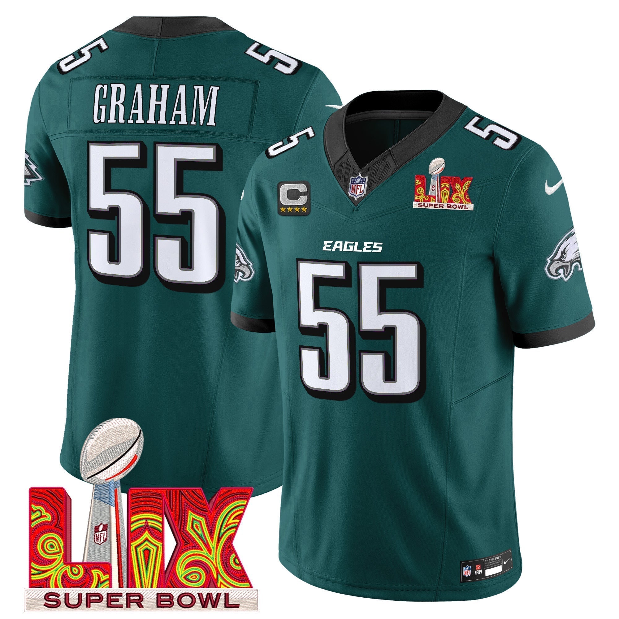 Philadelphia Eagles Super Bowl LIX Patch Vapor Limited Jersey - All Stitched - Midnight Green - Brandon Graham Jersey