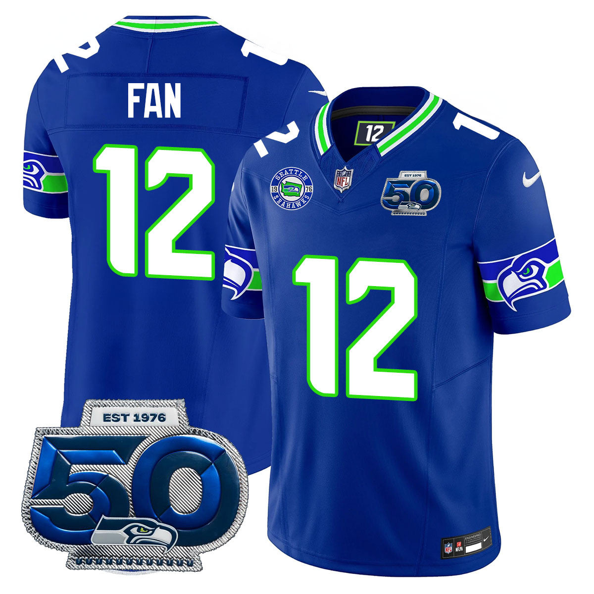 Seattle Seahawks 50th Season Vapor Limited Jersey - All Stitcheds - Royal - Fan Jersey