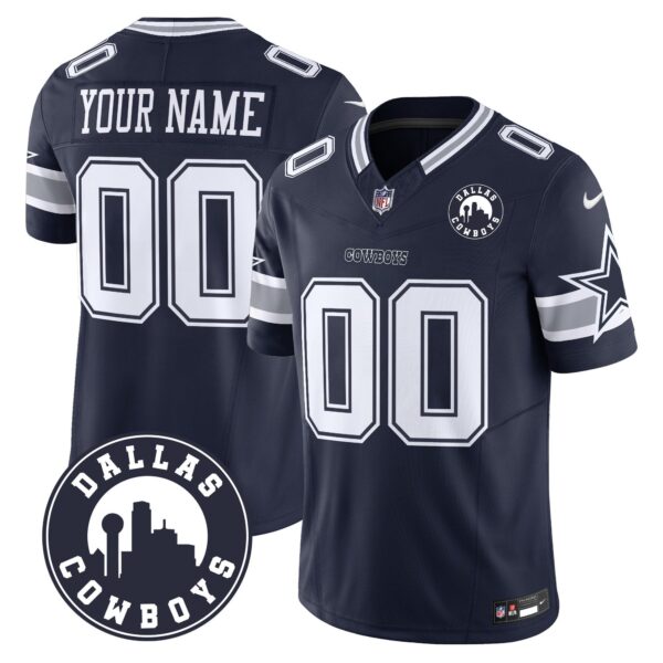 Cowboys Dallas City Patch Vapor Limited Custom Jersey - All Stitched - Navy Jersey