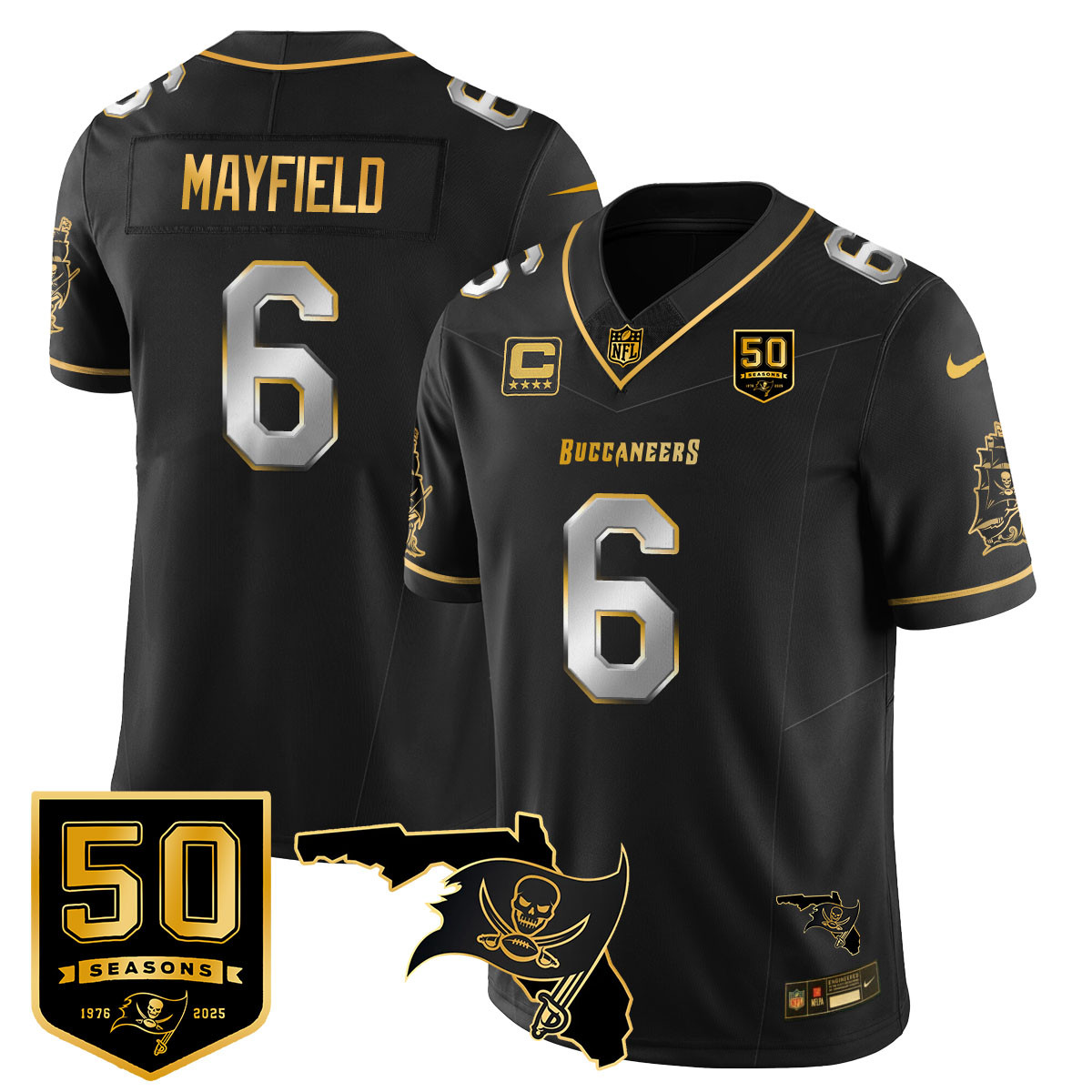 Men's Tampa Bay Buccaneers 50th Season Limited Jersey - All Stitched Baker Mayfield - 6 Black Limited Jersey