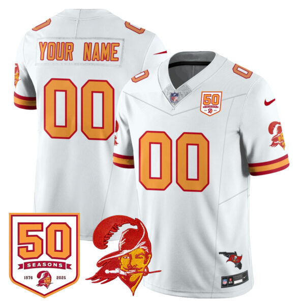 Custom Tampa Bay Buccaneers 50th Season Limited Jersey - All Stitched Men White Limited Jersey