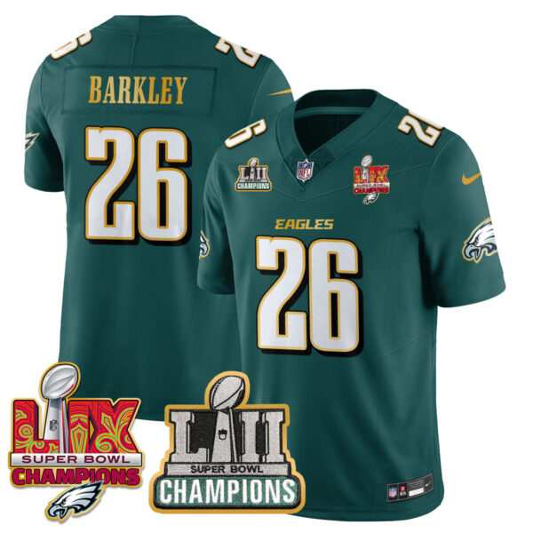 Philadelphia Eagles LII-LIX Super Bowl Champions Vapor Limited Gold Jersey - All Stitched - Midnight Green - Saquon Barkley Jersey