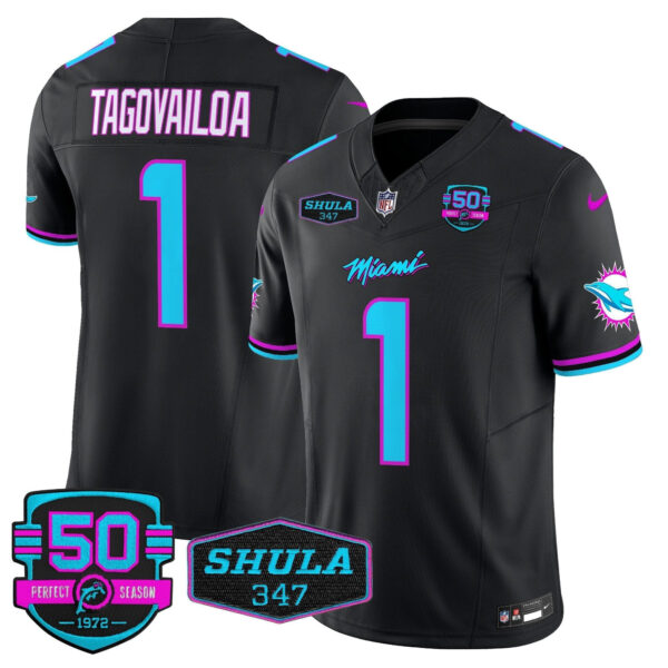 Dolphins Miami Vice Vapor Limited Jersey V4 - All Stitched - Black - Tua Tagovailoa Jersey