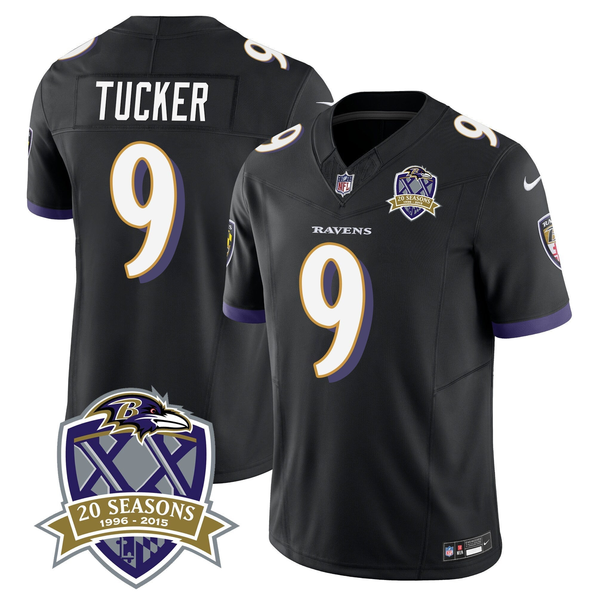 Ravens 20th Season Patch Vapor Limited Jersey - All Stitched - Black - Justin Tucker Jersey