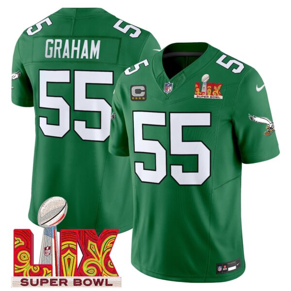 Philadelphia Eagles Kelly Green Super Bowl LIX Patch Vapor Limited Jersey - All Stitched - Kelly Green - Brandon Graham Jersey