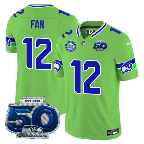 Men's Seattle Seahawks 50th Season Vapor Limited Jersey - All Stitched Fan - 12 Green Jersey