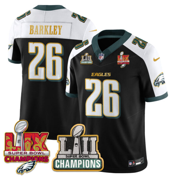 Philadelphia Eagles LII-LIX Super Bowl Champions Vapor Limited Gold Jersey - All Stitched - Black Alternate - Saquon Barkley Jersey