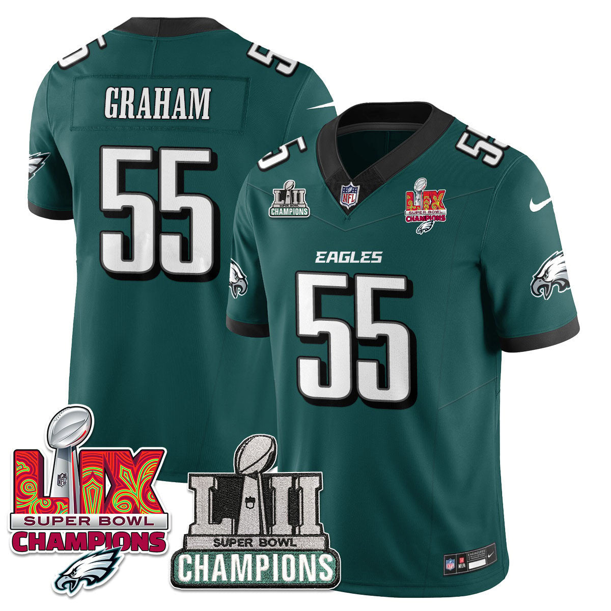 Philadelphia Eagles LII-LIX Super Bowl Champions Vapor Limited Jersey - All Stitched - Midnight Green - Brandon Graham Jersey