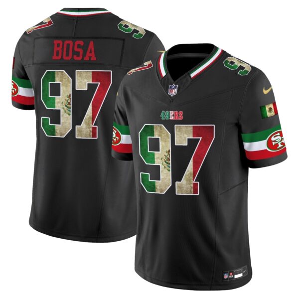 49ers Mexico Vapor Limited Jersey V4 - All Stitched - Black - Nick Bosa Jersey
