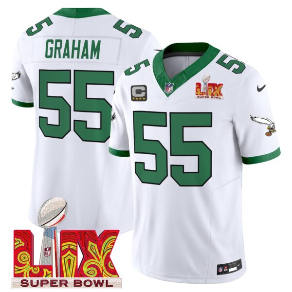 Philadelphia Eagles Kelly Green Super Bowl LIX Patch Vapor Limited Jersey - All Stitched - Kelly White - Brandon Graham Jersey