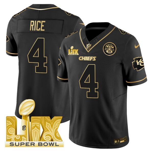 Chiefs Super Bowl LIX Patch Gold Vapor Limited Jersey - All Stitched - Black Gold - Rashee Rice Jersey