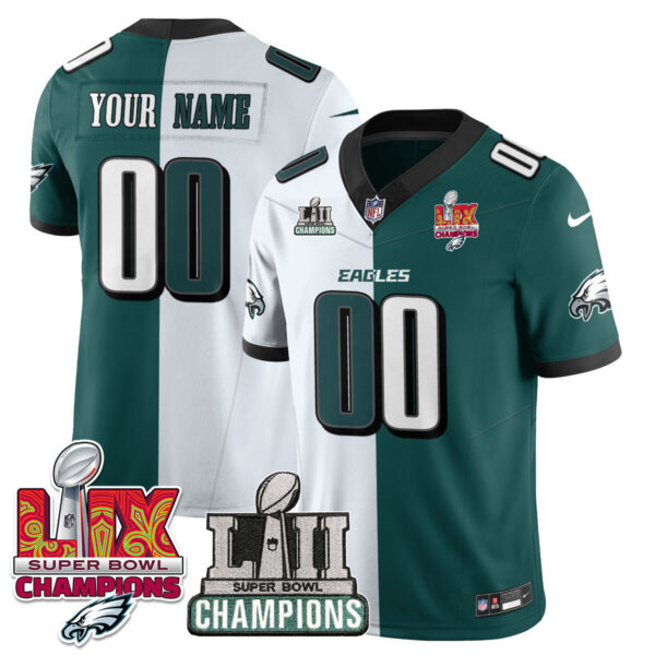 Custom Name/Gender Philadelphia Eagles LII-LIX Super Bowl Champions Vapor Limited Jersey - All Stitched Men Split Jersey