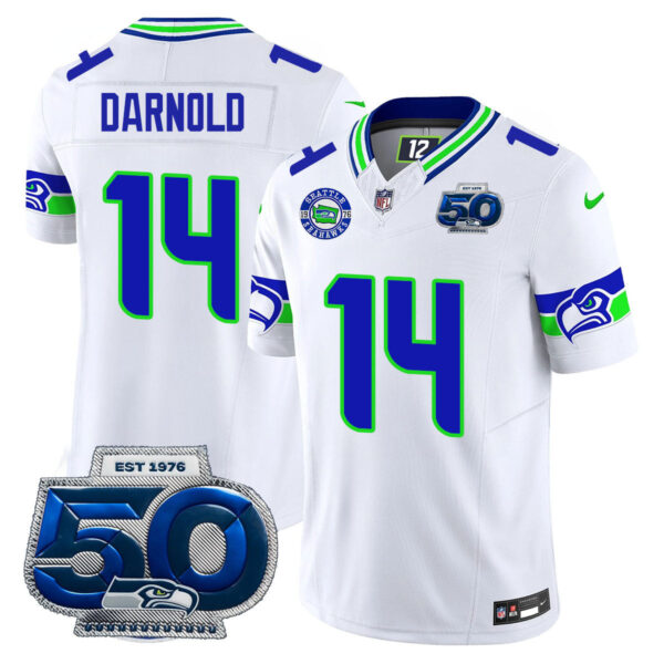 Seattle Seahawks 50th Season Vapor Limited Jersey - All Stitcheds - White - Sam Darnold Jersey