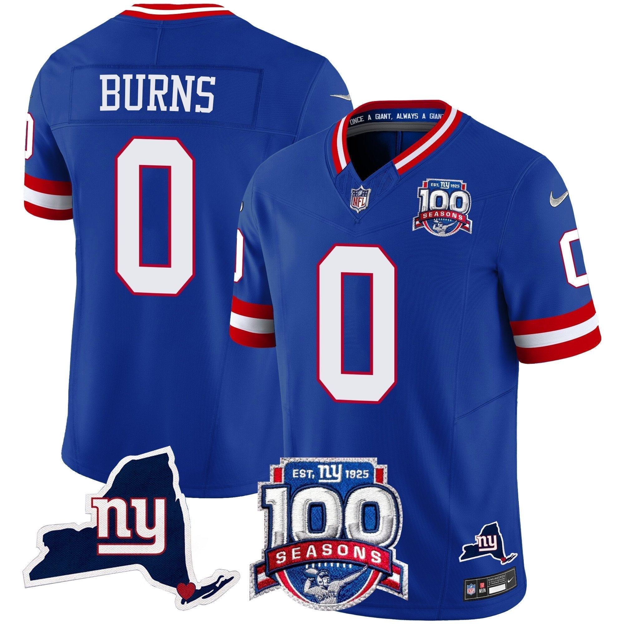 New York Giants 100th Season & State Patch Vapor Limited Jersey - All Stitched - Royal - Brian Burns Jersey