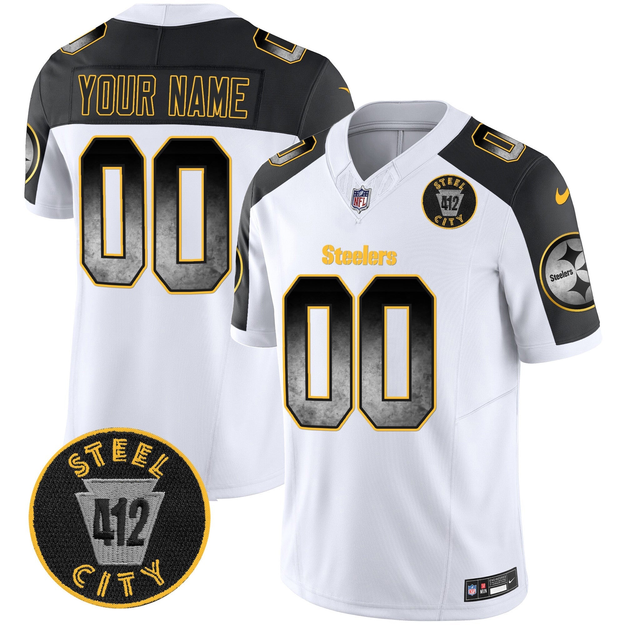 Steelers Arch Smoke 412 Patch Vapor Limited Custom Jersey - All Stitched - Inverted Jersey