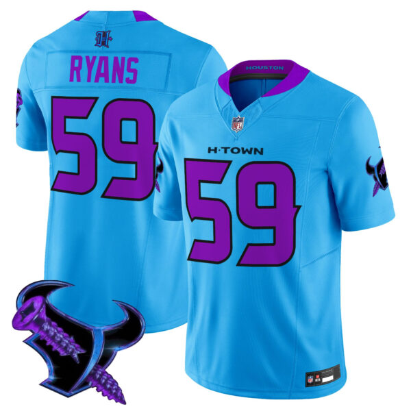 Men's Houston Texans 2025 DJ Screw Vapor Limited Jersey - All Stitched Blue DeMeco Ryans Jersey