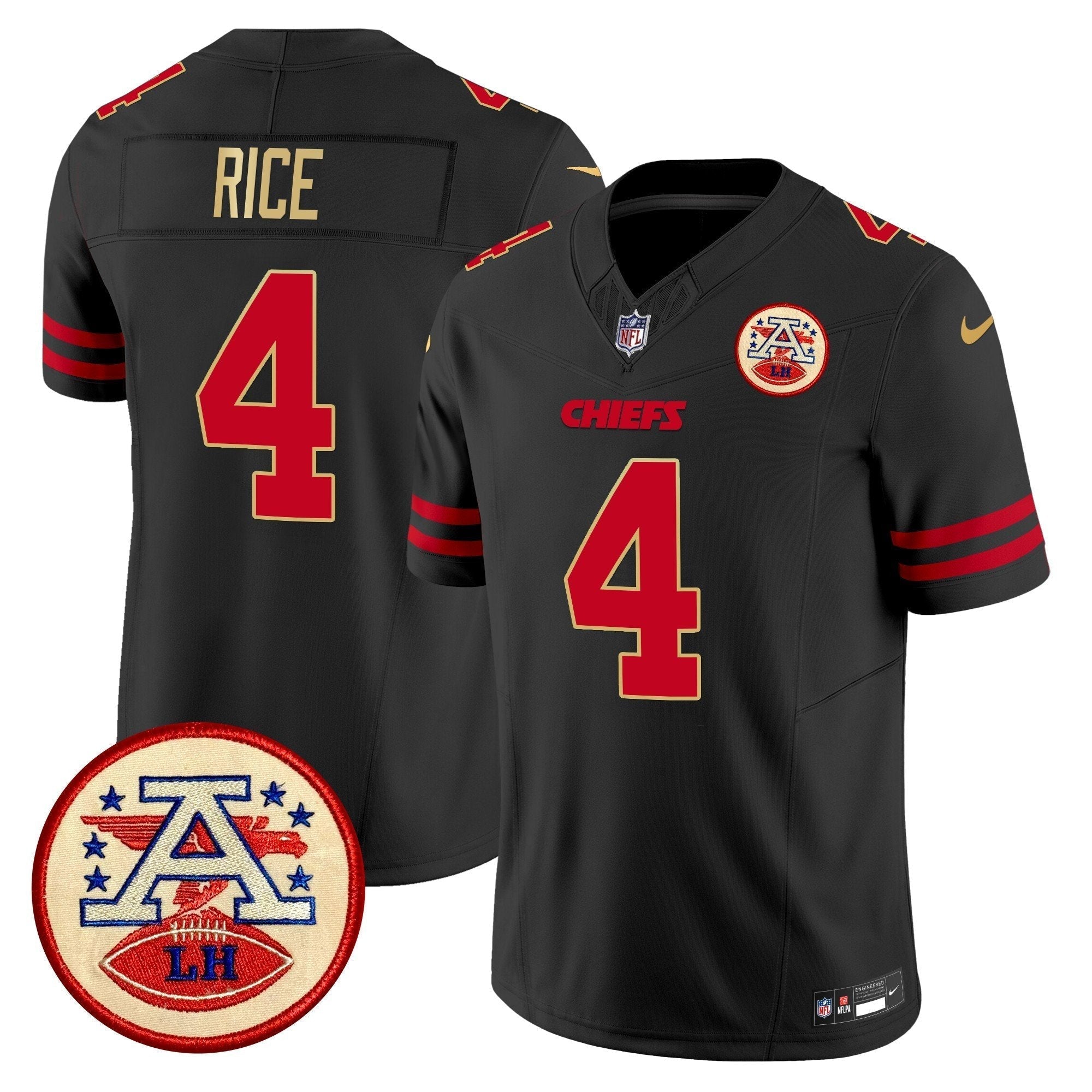 Chiefs 2024 Lamar Hunt Patch Vapor Limited Jersey - All Stitched - Gold Trim - Rashee Rice Jersey