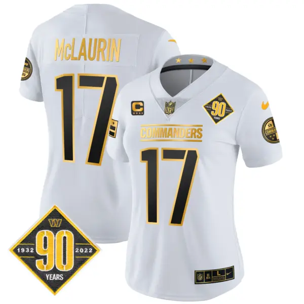Womens Washington Commanders 90Th Anniversary Patch Gold Vapor Limited Jersey Terry Mclaurin Jersey White Gold