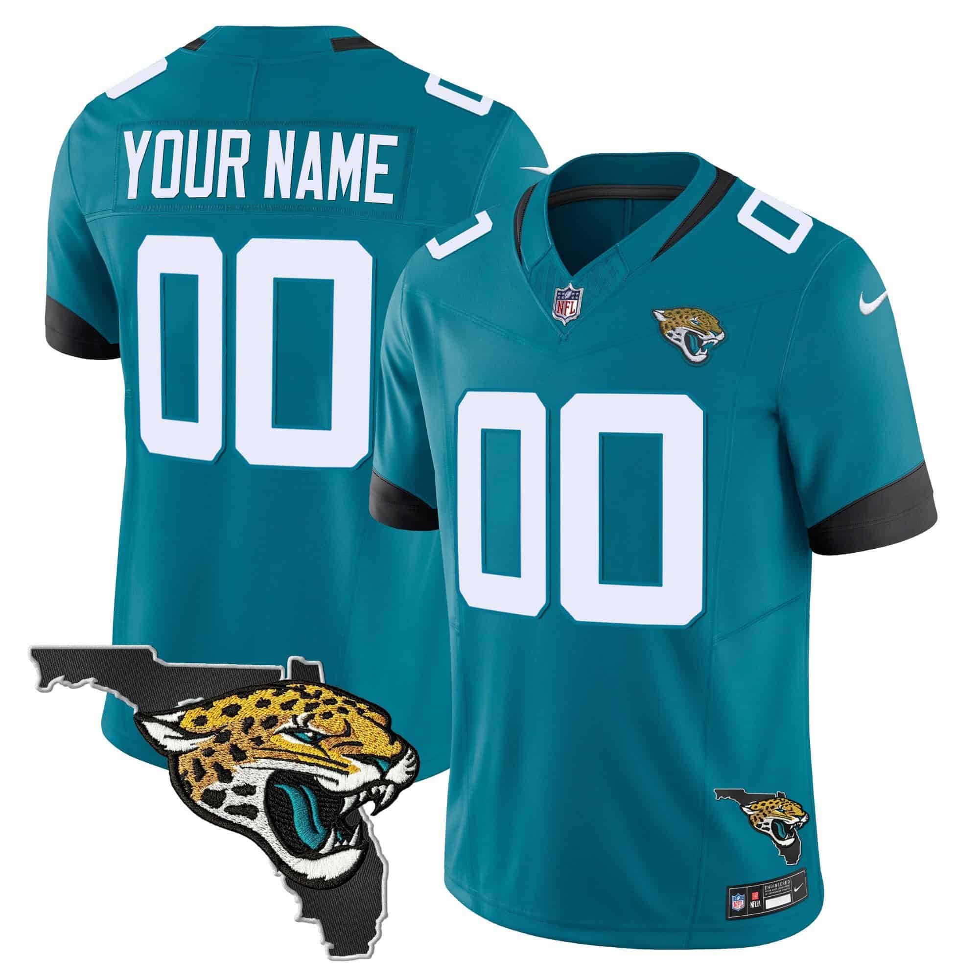 Jacksonville Jaguars Florida Patch Vapor Custom Jersey - All Stitched - Men - Teal