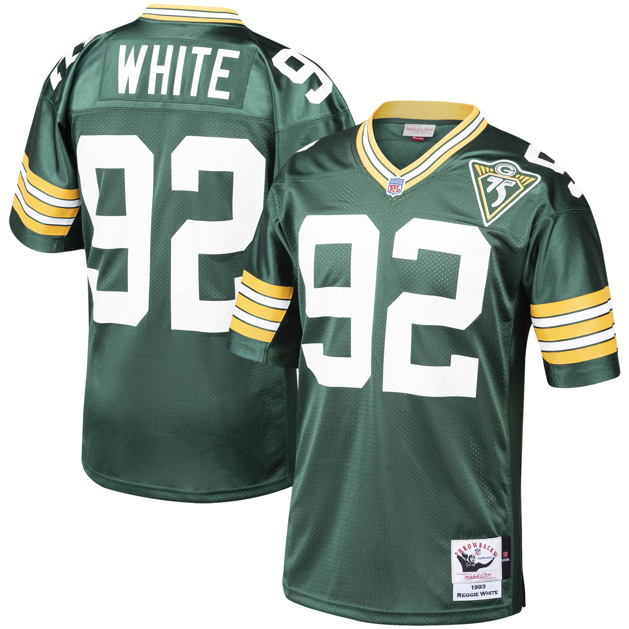 Reggie White Green Bay Packers 1993 Mitchell Ness Authentic Throwback Retired Player Jersey Green