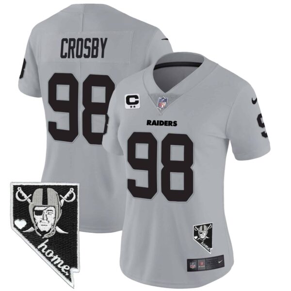 Women's Raiders Nevada Home Patch Vapor Jersey - All Stitched - Gray - Maxx Crosby